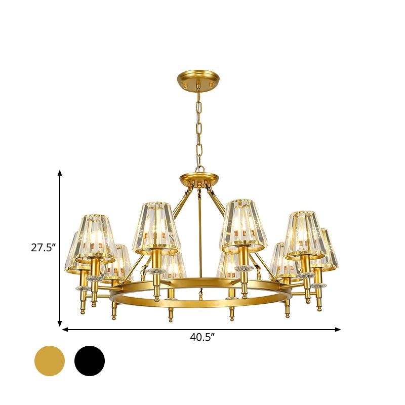 Farmhouse Conic Chandelier Light Fixture Faceted Crystal Pendant Lighting with Hoop