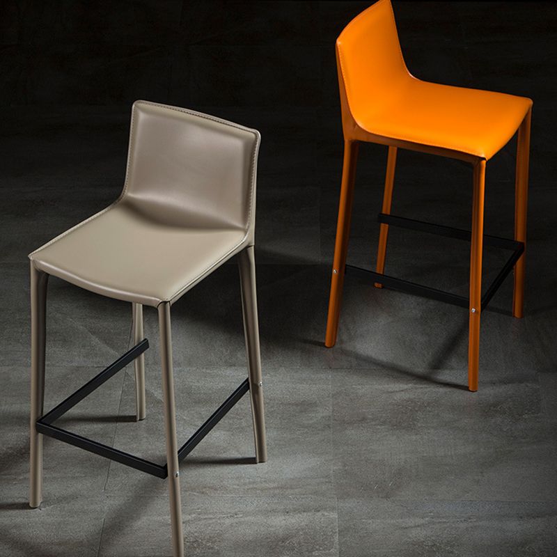 Coffee Shop Low Back Bar Stool Contemporary Leather Square Counter Chair
