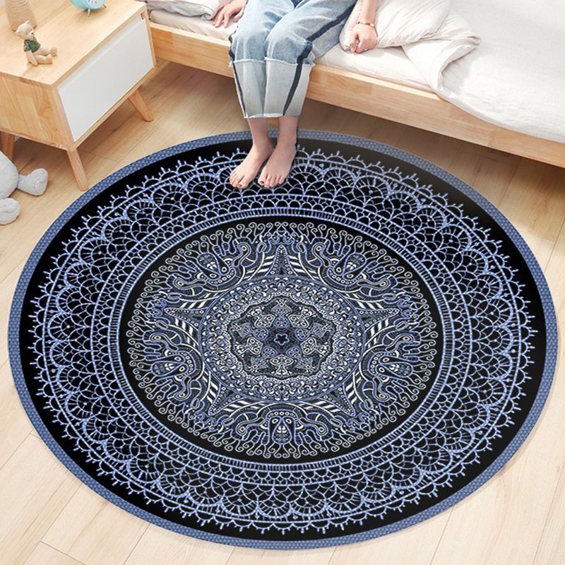 Bohemian Americana Pattern Area Rug Red Polyester Area Carpet Stain Resistant Rug for Home Decor