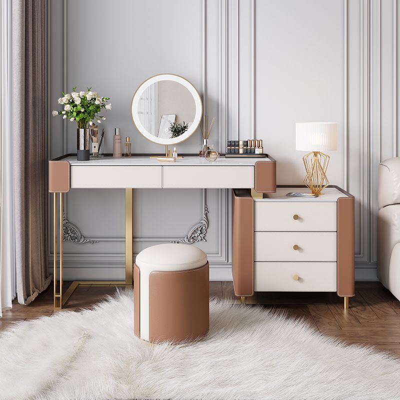 White Slate Vanity Set Metal Table Legs with 2/5 Drawers Dresser