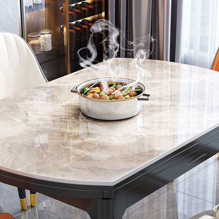 Traditional Luxury Style Dining Table Round Sintered Stone Table with 4 Legs