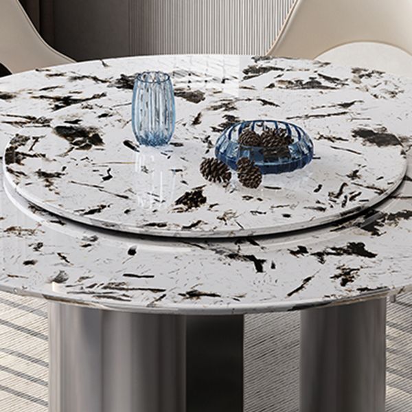 Modern Round Dining Table Stone Dining Table with Stainless Steel Pedestal