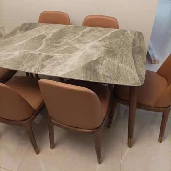 Modern Dining Room Sintered Stone Table with Metal Base Rectangle Dining Table for Restaurant