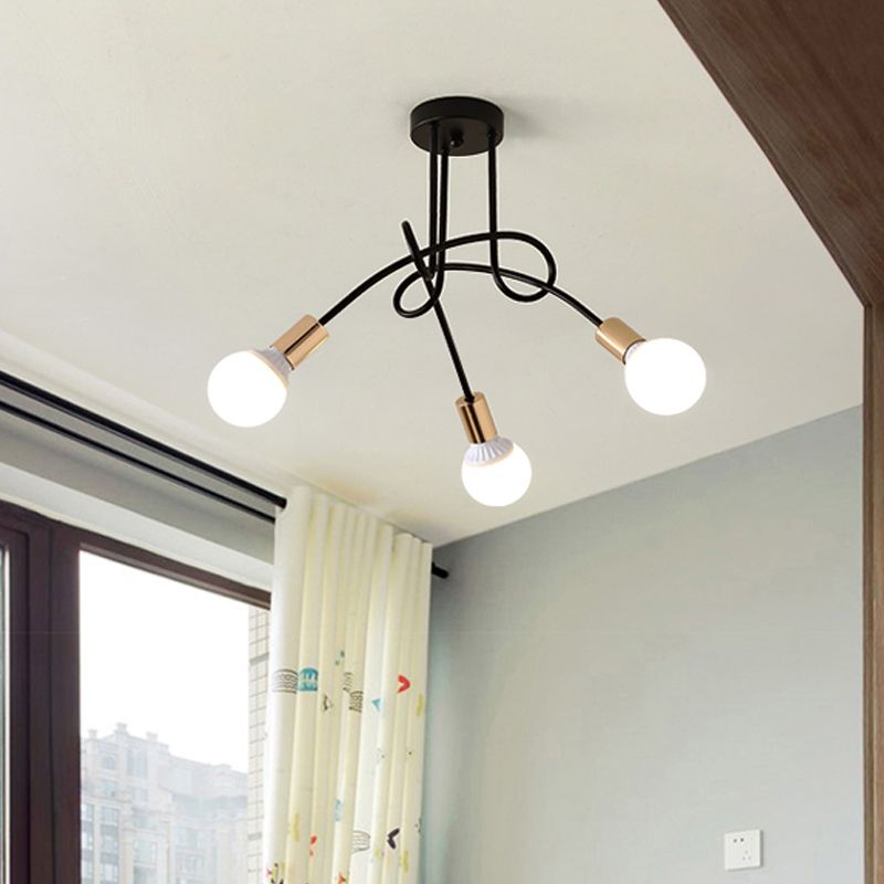 Iluminación de montaje semiempotrado trenzado negro/dorado con bombilla abierta, lámpara de techo de cocina de metal industrial de 3/5/6 luces