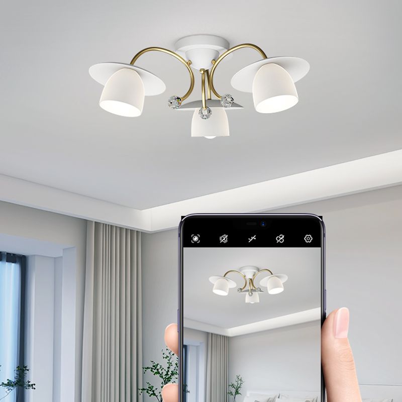 Modern Metal Flush Mount Cone Shape Ceiling Light with Glass Shade for Living Room