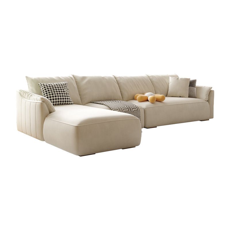 Beige Pillow Back Sectional with Flared Arm for Apartment and Living Room
