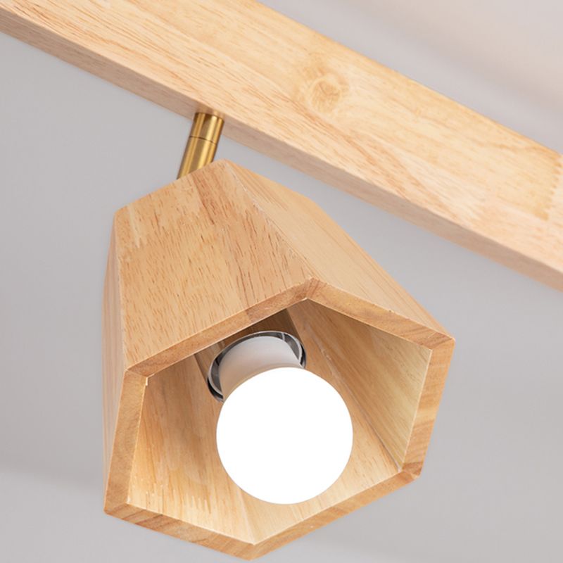 Modern Ceiling Track Light Multi - Head Solid Wood Ceiling Flush Mount