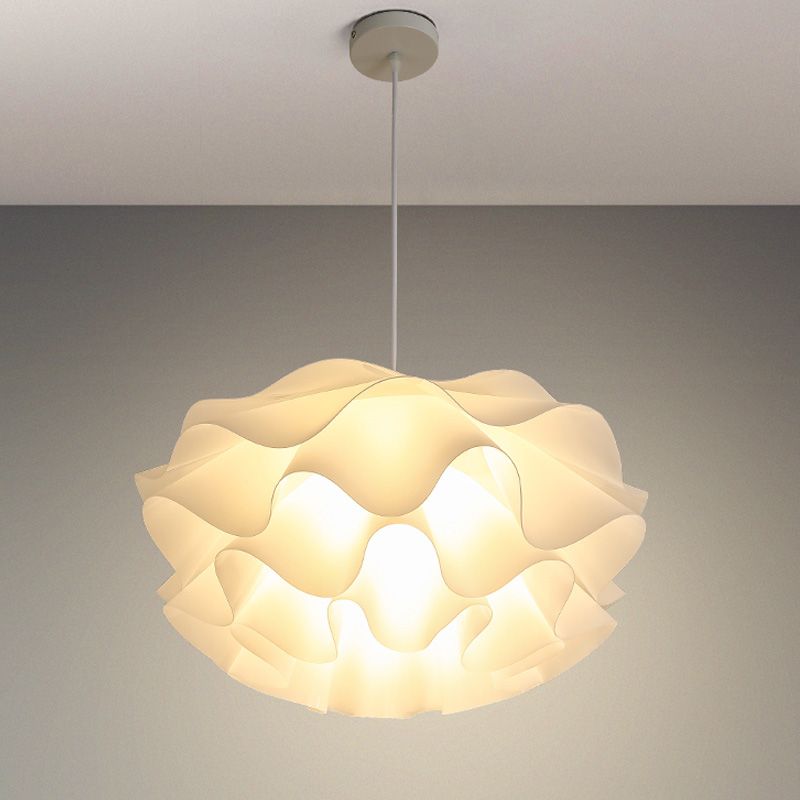 Simple Flower Pendant Light Fixture Acrylic Bedroom Pendant Ceiling Light in White