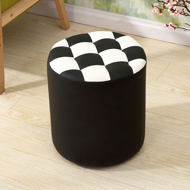 Ottoman Round Faux Leather Plaid Print Modern Tufted Tufted Ottoman