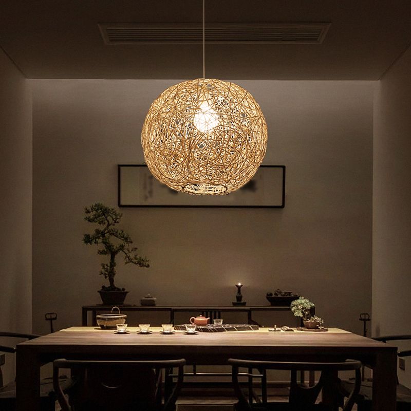 Rattan gewebter Globe Anhänger Einfachheit 1-Licht-Suspension Licht für den Untersuchungsraum
