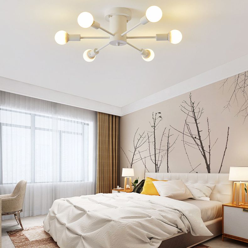 Bare Lampe Sputnik Deckenleuchte im industriellen Retro -Stil Schmiedeeisen halb Flush Mount