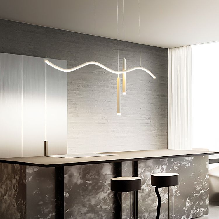 3-Light Linear Island Lighting Contemporary Metal Island Lights