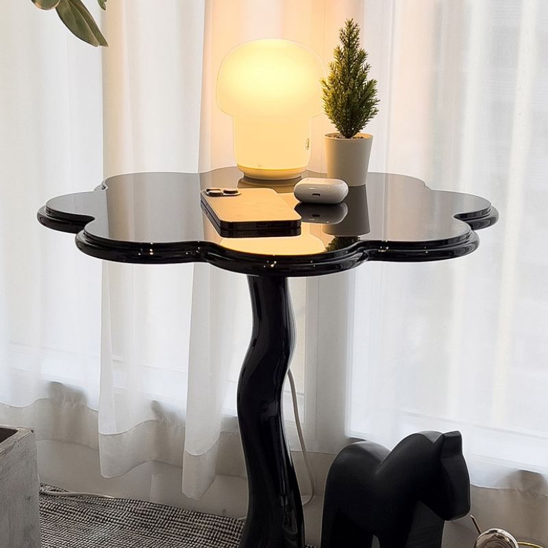 Contemporary Wood Side Table with Cloud Shap Top and 1 Leg Base
