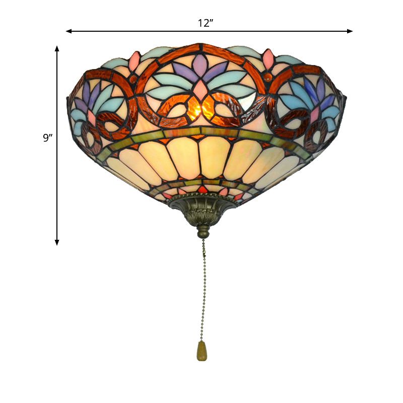 Victorian Wall Lighting with Pull Chain 1 Light Stained Glass Wall Sconce for Living Room