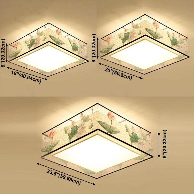 Vierkante/trommel stoffen plafondlamp Chinese stijl inbouwverlichtingsarmaturen voor woonkamer