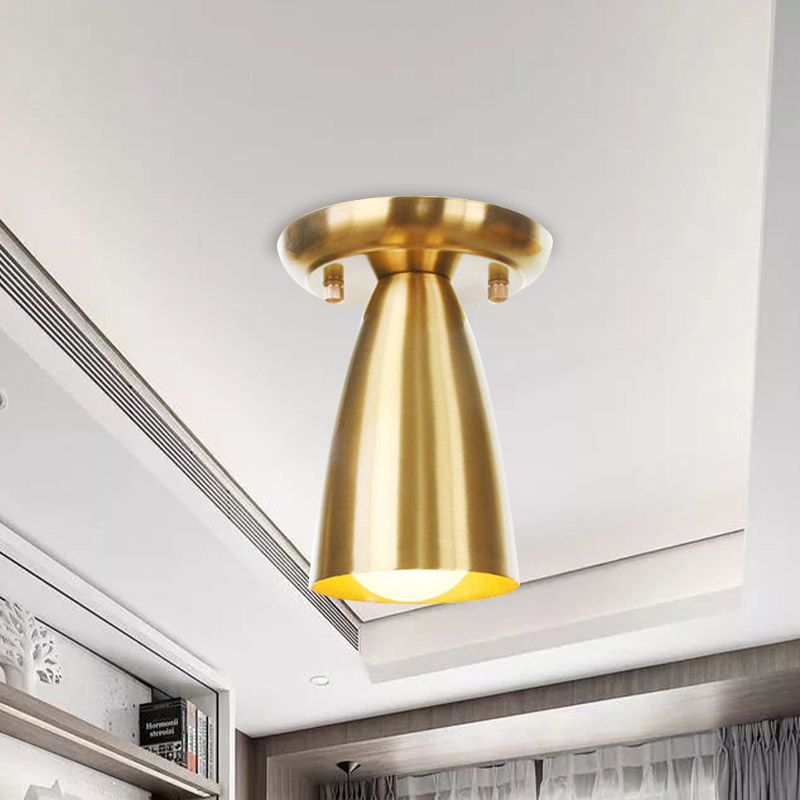 Metal Gold Finish Ceiling Flush Mount Tubular 1 Head Industrial Flushmount Lighting for Foyer