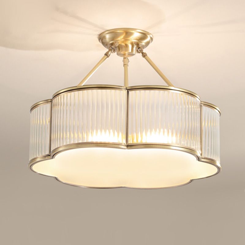 Plafonnier en verre floral de style traditionnel pour chambre à coucher, doré