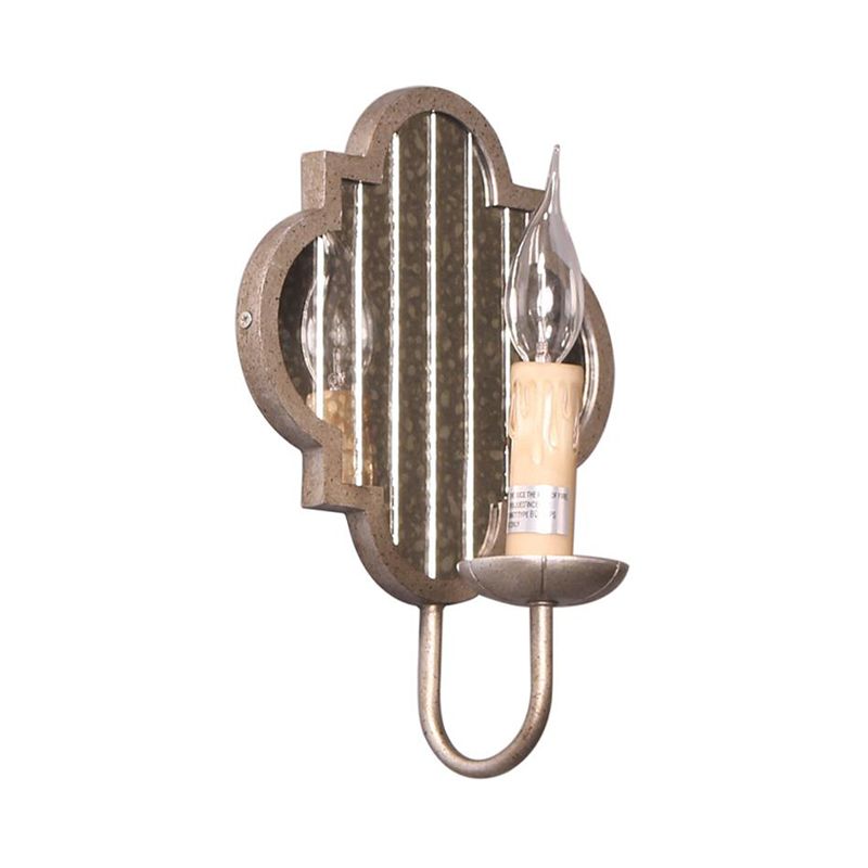 Candle Aged Silver Metal Wall Light Vintage 1 Light Corridor Sconce Light with Mirror Backplate
