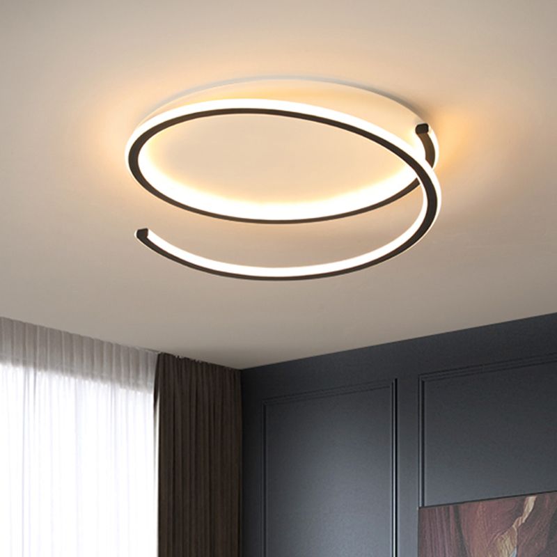 Plafonnier métallique à anneau en spirale, moderne, noir/or, LED, lumière chaude/blanche, largeur 16"/19,5"