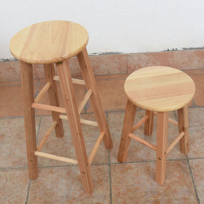 Modern Round Backless Stool Oak Solid Wood Bar Stool in Natural