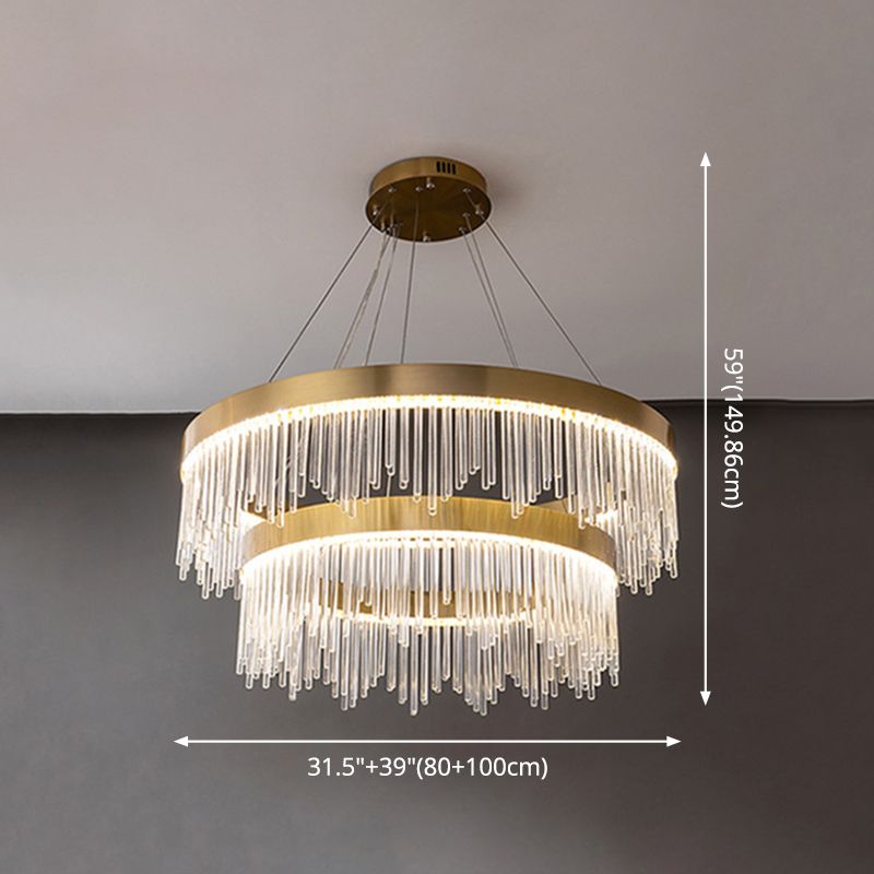 Modern Round Chandelier Glass Crystal Pendant Ceiling Lights with Adjustable Hanging Cord for Living Room