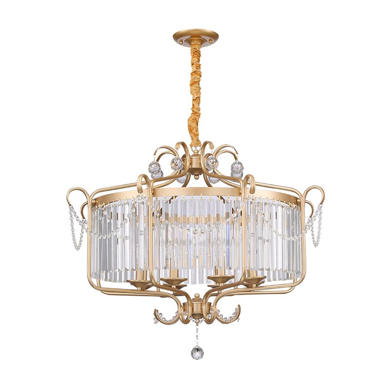 Candle Ceiling Chandelier Retro Prismatic Crystal Hanging Lamp with Scroll Frame