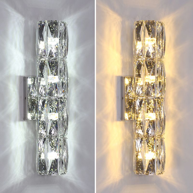 Silver Crystal Wall Sconce in Modern Concise Style Stainless-Steel Rectangular Wall Lamp for Interior Spaces