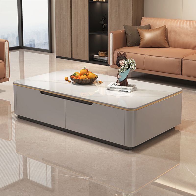 Block Slate Coffee Cocktail Table with 4 Storage Drawers Rectangle
