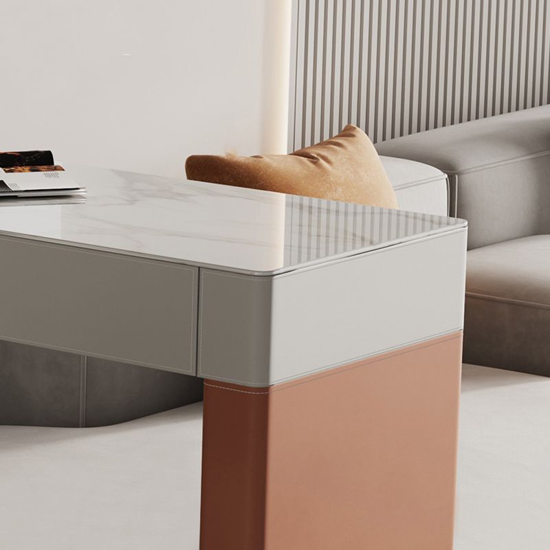 Contemporary Rectangle Bar Dining Table Leather and Wood Pedestal Bar Table