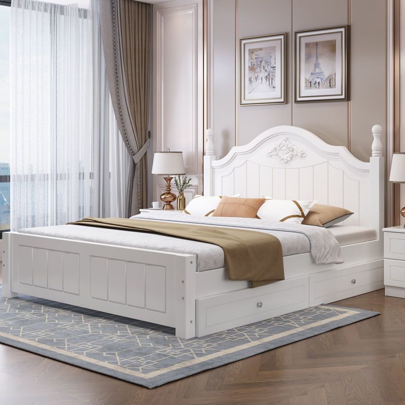 French Country Panel Bed with Headboard Standard Bed Arched White