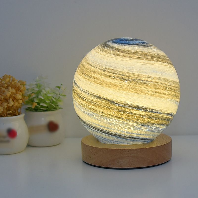 Modern Round Table Lamp 1-Light LED Desk Light with Glass Shade for Bedroom