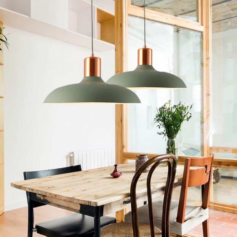 1 Bulb Restaurant Suspension Lamp Macaron Style Pendant Light Fixture with Bowl Metal Shade