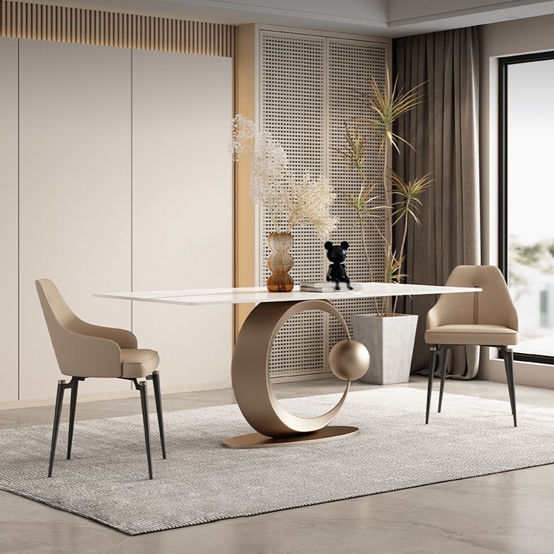 Glam Sintered Stone Dining Set Rectangle 1/3/4/6/7 Pieces Dining Set with Pedestal Base