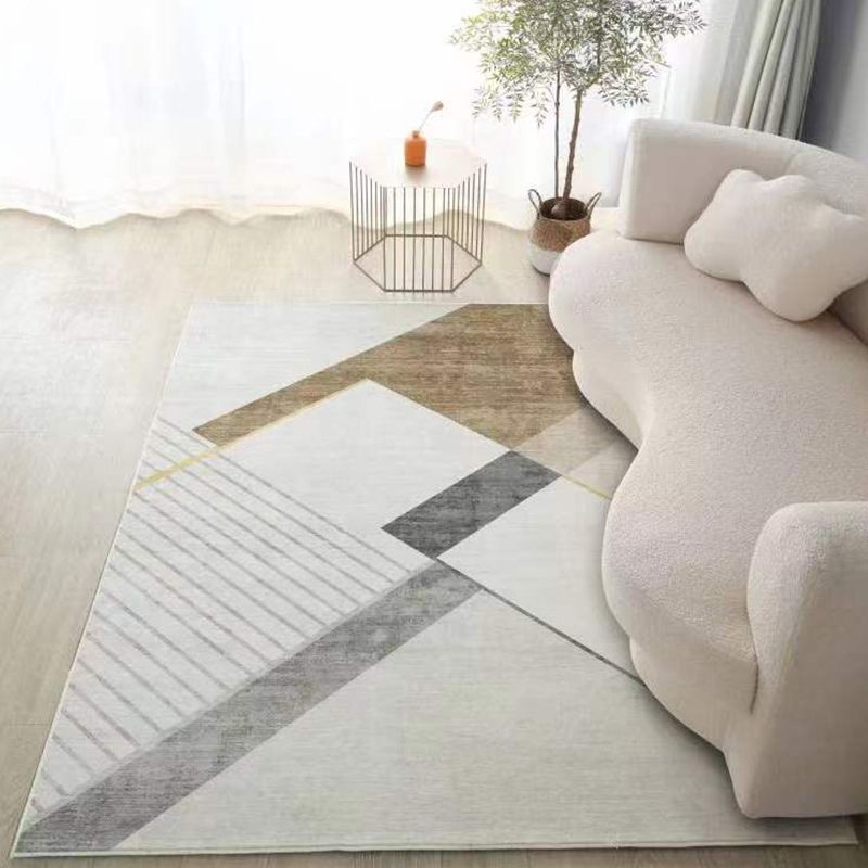 Beige Modern Rug Polyester Striped Rug Non-Slip Backing Rug for Living Room