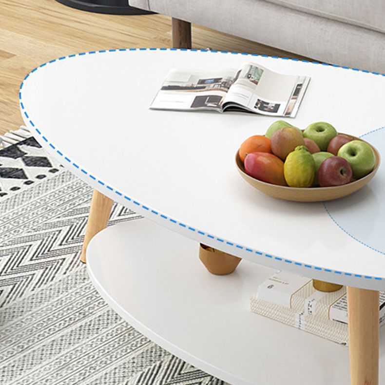 Modern Oval Solid Wood Coffe Table with Storage Shelf and 4 Legs