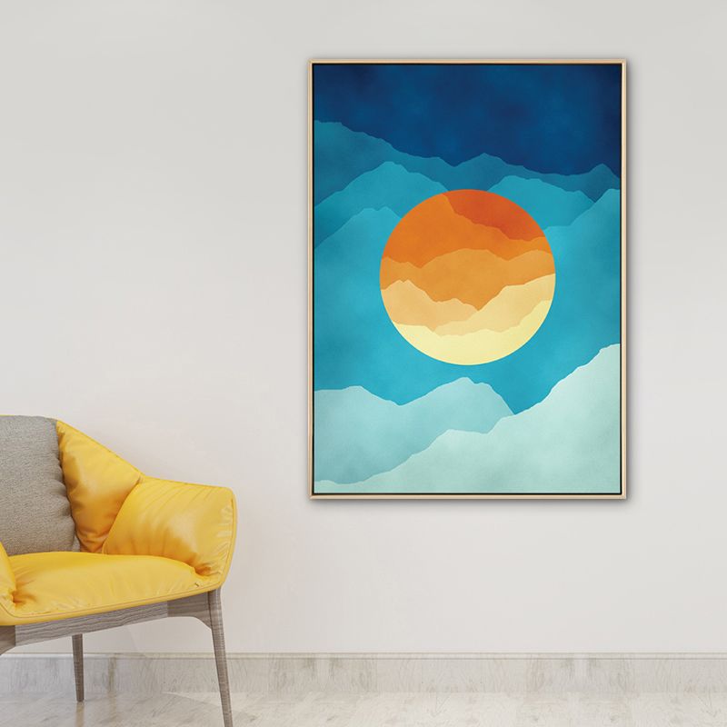 Cloudy Full Moon Night Canvas Kids Style Textured Bedroom Wall Art Decor in Soft Color