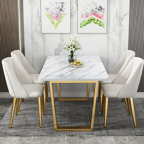 Metal Traditional Luxury Rectangle Table intérieure Table de pierre fritrée blanche avec base de traîneau