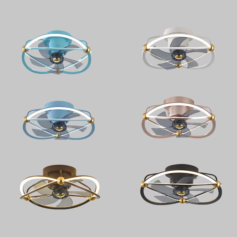 Metal Round Shape Ceiling Fans Light Modern 2-Lights Flush Mount Ceiling Fan Light