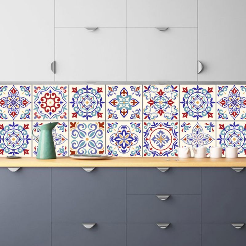 Floral Tiles Stick Wallpaper Panels 10 Pcs Bohemian PVC Wall Covering in Purple, 4.3-sq ft