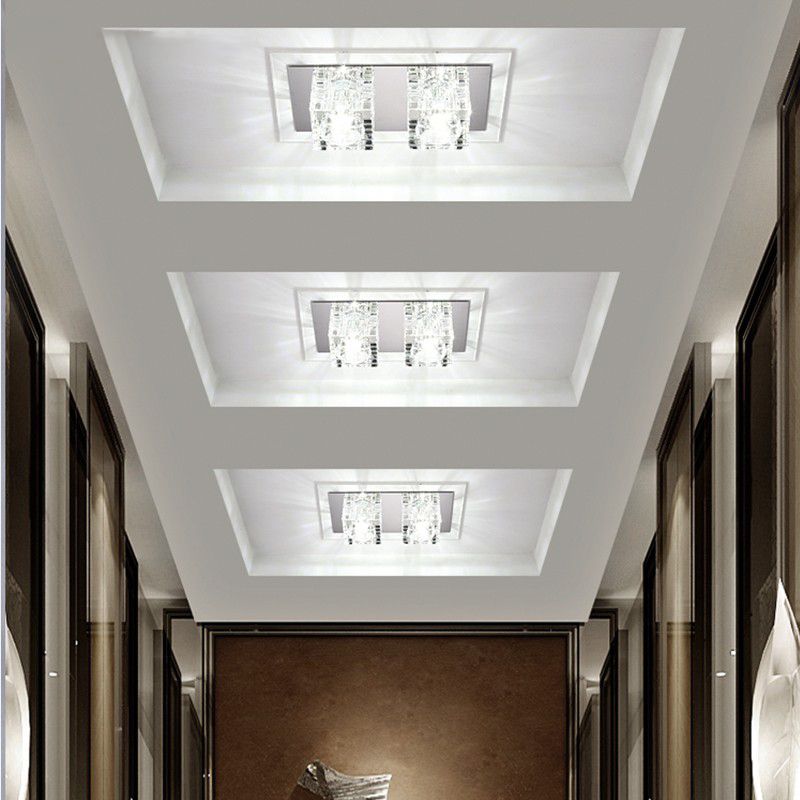 Rectangular Flush Ceiling Light Contemporary Crystal Block Corridor LED Flush Mount Lighting in Clear