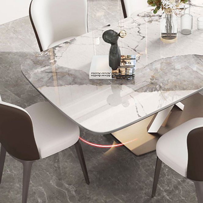 Mesa de comedor rectangular de lujo tradicional mesa de piedra sinterizada blanca con base de pedestal