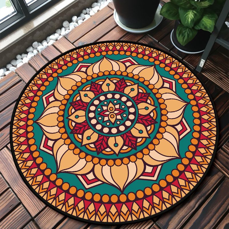 Classy Multicolor Mandala Rug Polypropylene Moroccan Carpet Stain Resistant Machine Washable Anti-Slip Area Rug for Door