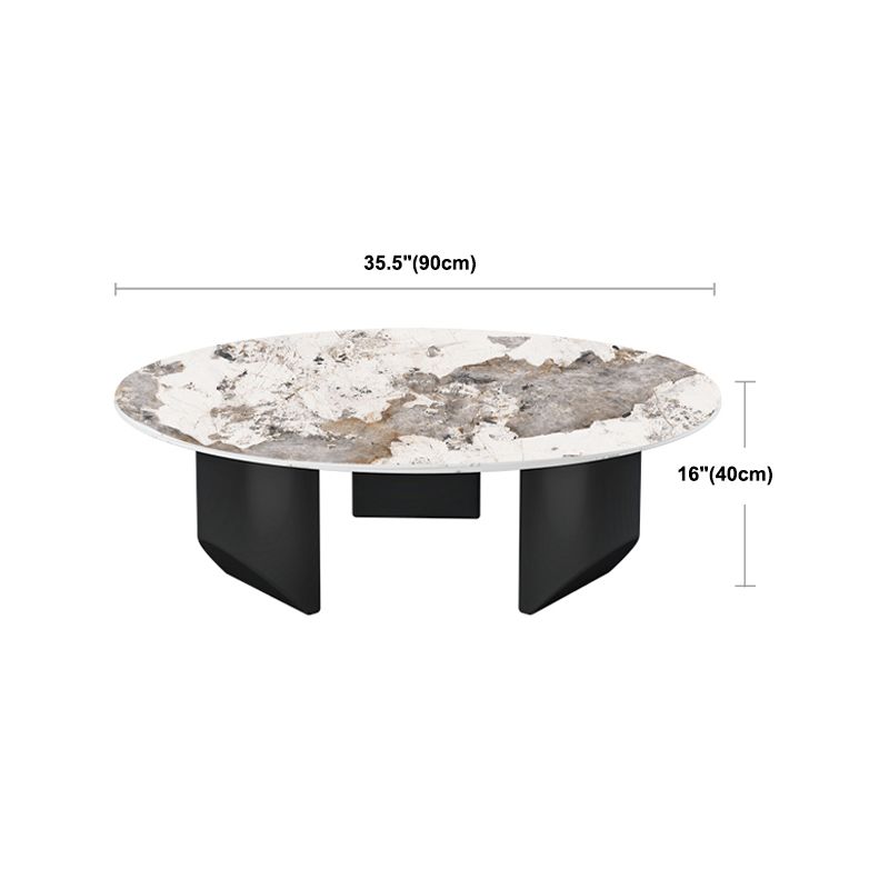 Stone Top Coffee Table with Black Metal Legs for Living Room
