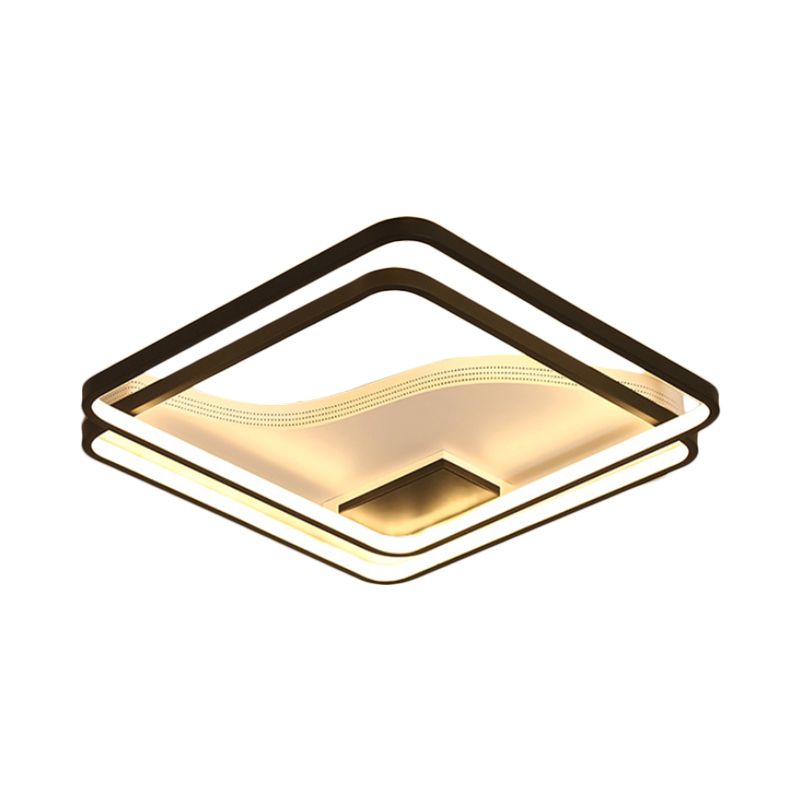 Dual Square Flush Lamp Minimalism Iron 18"/21.5" W LED Black Ceiling Mount Lighting in Warm/White Light