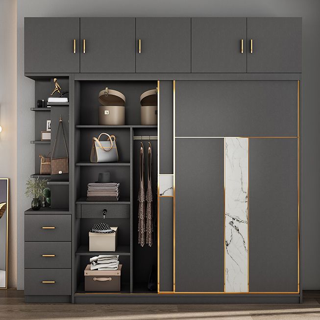 Contemporary Style Wardrobe Armoire Grey Engineered Wood Wardrobe