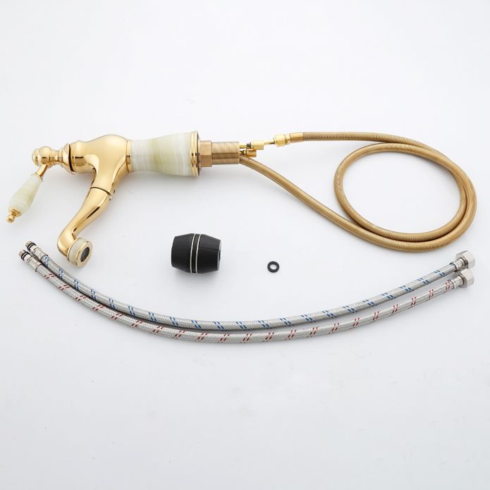 Traditional Deck Mounted Bronze Tub Faucet Set Single Handle Tub Filler Trim with Hose
