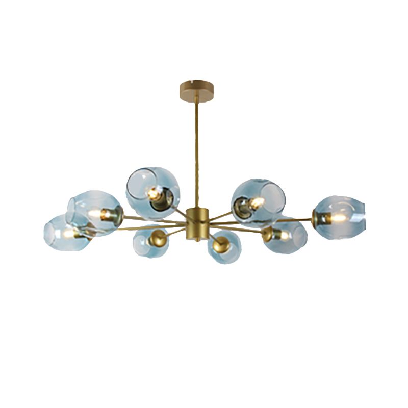 Gold Branch Chandelier Lighting Post Modern 6/8 Lights Light Blue/Clear/Amber Glass Ceiling Suspension Lamp