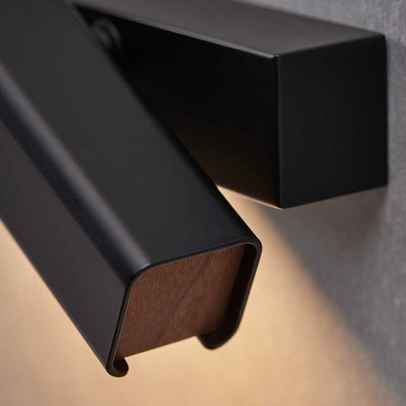 Luz de pared LED rectangular de hierro forjado en una moderna lámpara de pared giratoria de madera de estilo conciso con sombra acrílica