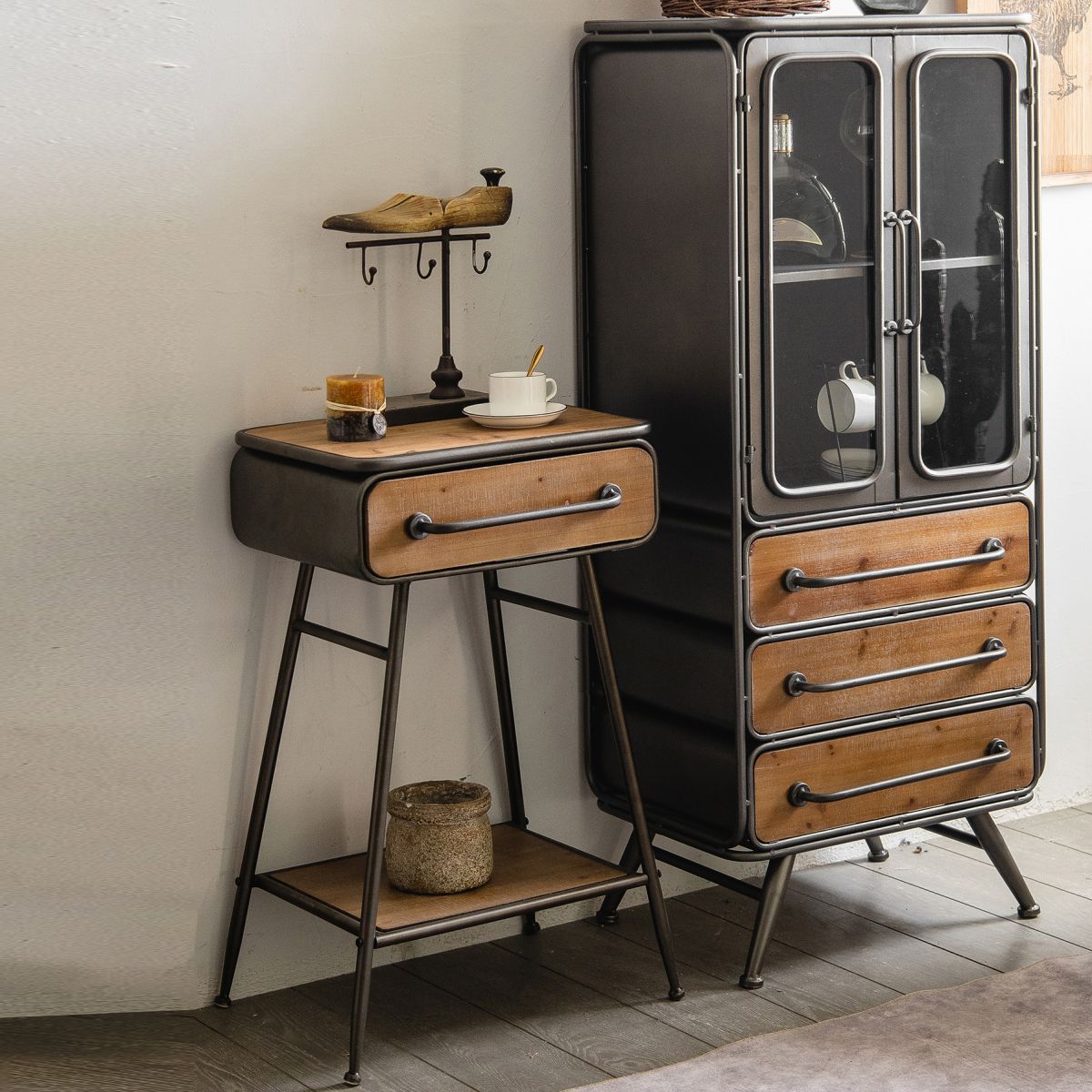 Industrial Cabinet Bar Pulls With Stroge Rectangle Distressed Wood Accent Cabinet