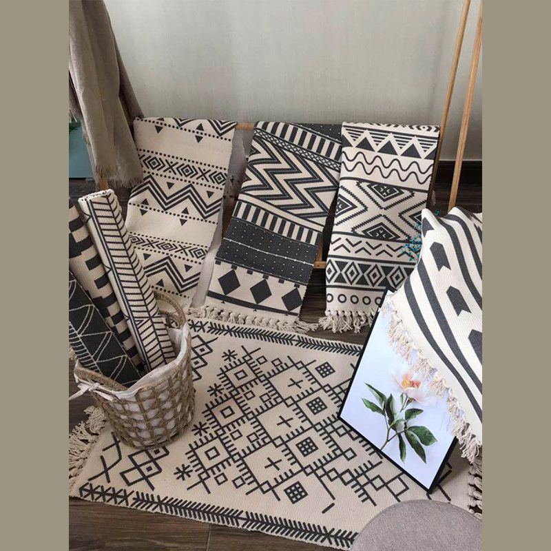 Bohemian Carpet Americana Print Cotton Blend Rug Fringe Area Carpet for Home Decoration